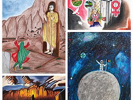 Collage Hoffnung für Afghanistan, 4 gemalte Bilder