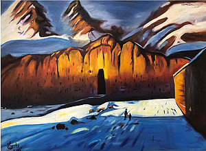 gemaltes Bild Felsen im Schnee