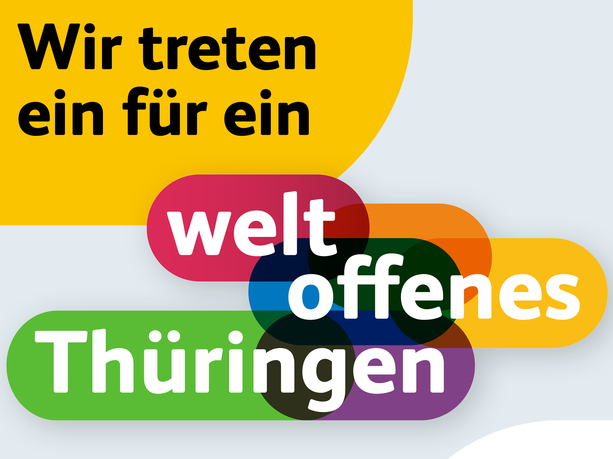 buntes Logo (in rot, orange, Blau, gelb, grün und lila) mit Schriftzug "Weltoffenes Thüringen"