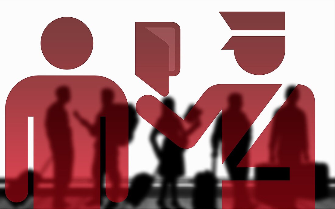 Skizzierte Passkontrolle bei Einreise