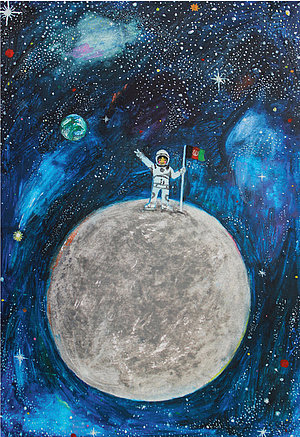 gemaltes Bild afghanische Astronautin auf dem Mond