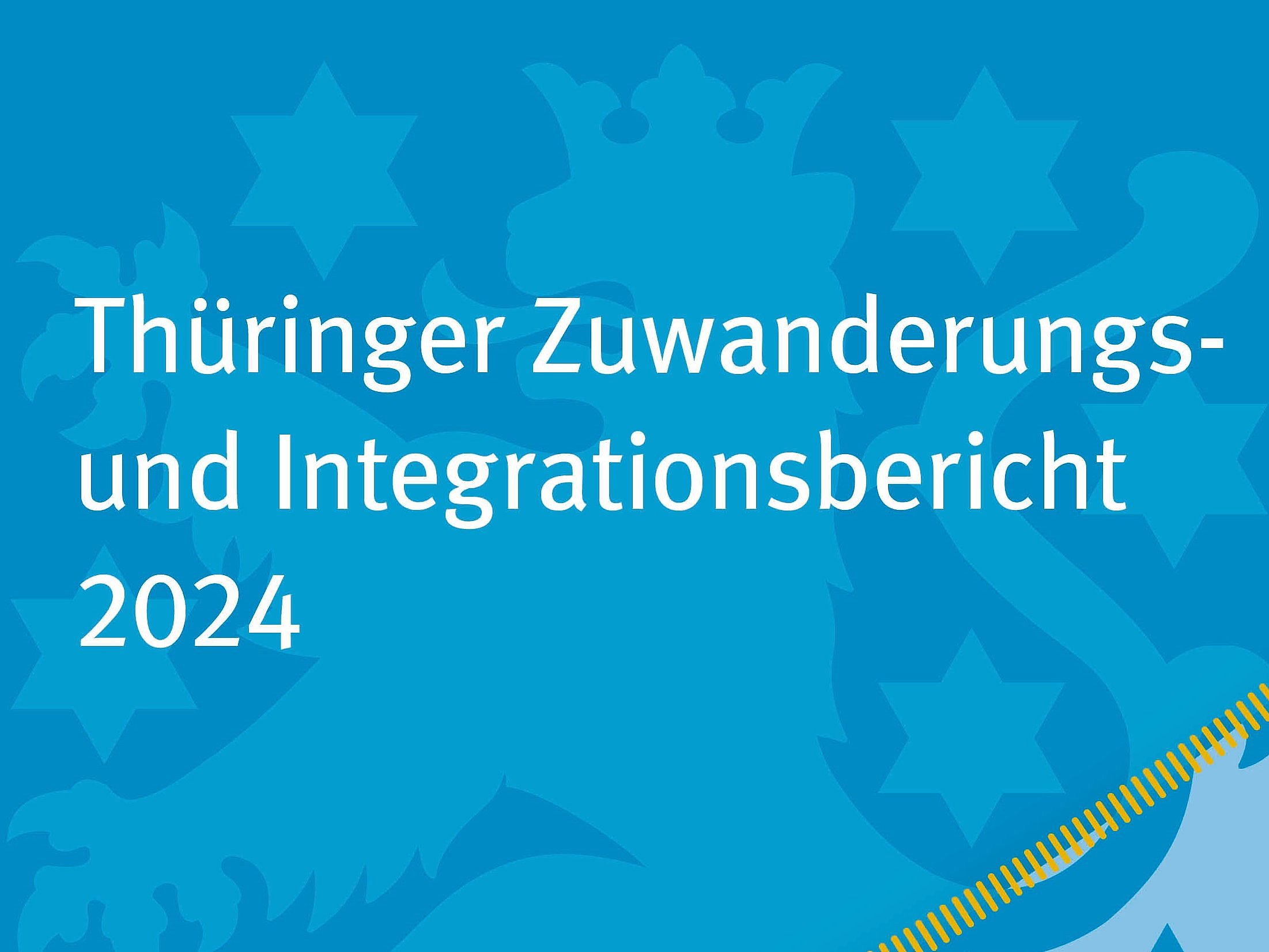 Titelbild mit Text "Thüringer Zuwanderungs- und Integrationsbericht 2024" auf blauem Grund