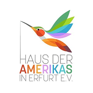Logo Haus der Amerikas: bunter Kohlibri mit Schriftzug